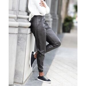 SPANX Women's Leather Like Joggers Black Large NWT
